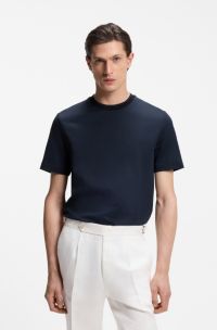 Mercerised-cotton T-shirt with three-tone jacquard, Dark Blue