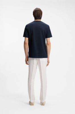 Mercerised-cotton T-shirt with three-tone jacquard, Dark Blue