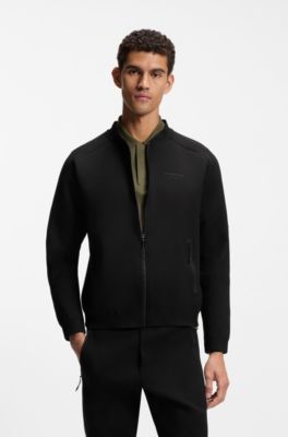 Porsche x BOSS zip-up sweatshirt with embossed artwork, Black