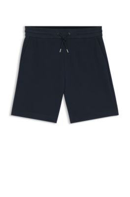 Short structur&eacute; en coton avec cordon de serrage, Bleu fonc&eacute;