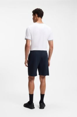 Short met trekkoord van gestructureerde katoen, Donkerblauw