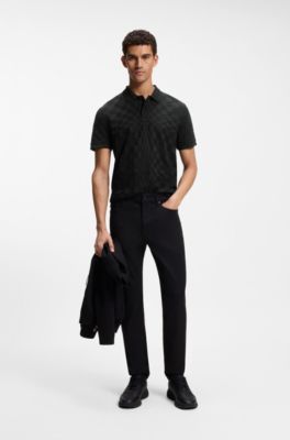 Porsche x BOSS polo shirt in jacquard-patterned cotton, Black