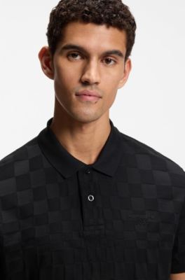 Porsche x BOSS polo shirt in jacquard-patterned cotton, Black
