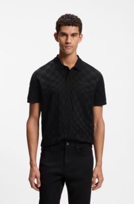Porsche x BOSS polo shirt in jacquard-patterned cotton, Black
