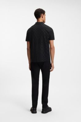 Porsche x BOSS polo shirt in jacquard-patterned cotton, Black