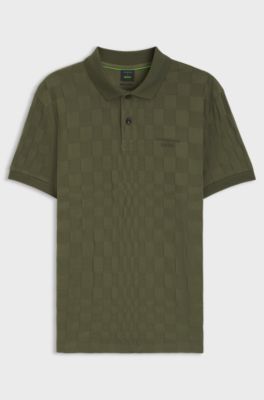Porsche x BOSS-polo van katoen met jacquarddessin, Olijf
