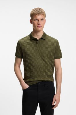 Porsche x BOSS polo shirt in jacquard-patterned cotton, Olive