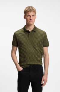 Porsche x BOSS polo shirt in jacquard-patterned cotton, Olive