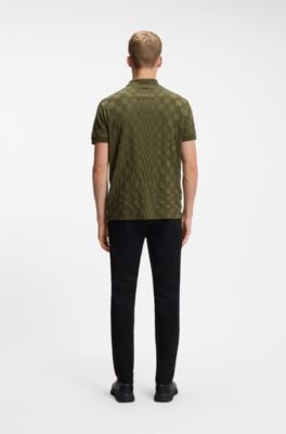 Porsche x BOSS polo shirt in jacquard-patterned cotton, Olive