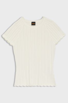 Slim-fit knitted sweater with wave structure, White