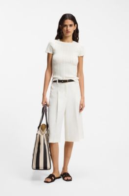 Slim-fit knitted sweater with wave structure, Natural