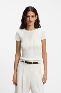 Slim-fit knitted sweater with wave structure, White