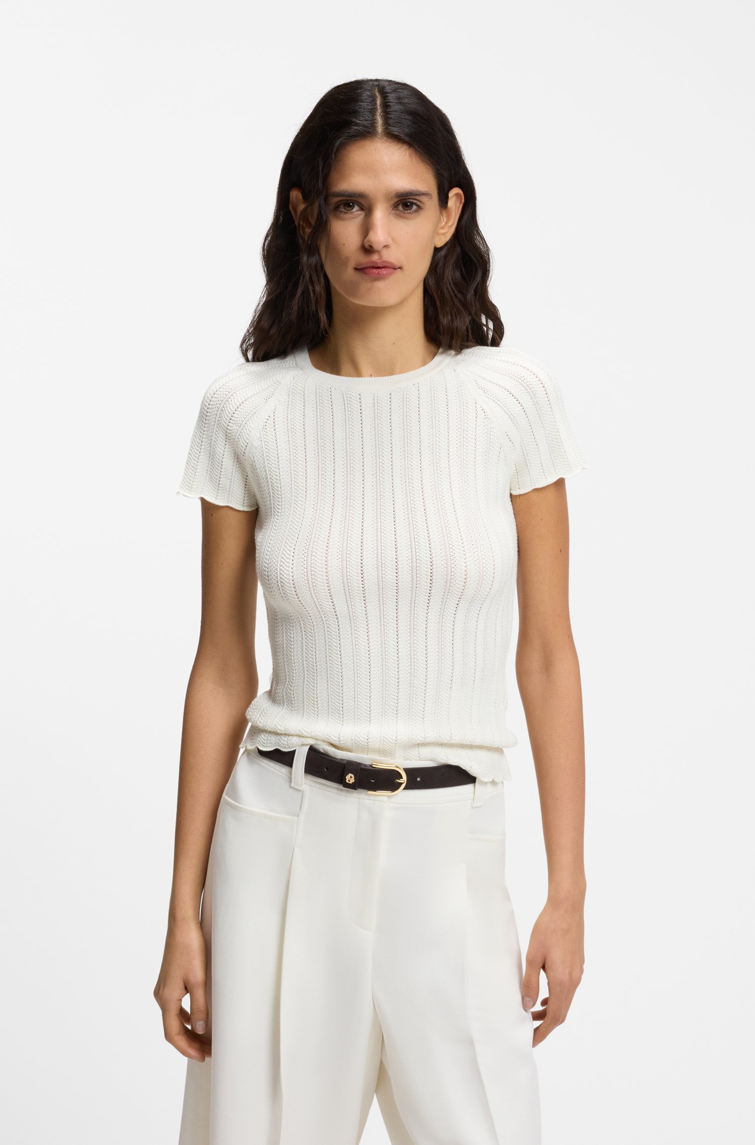 Slim-fit knitted sweater with wave structure