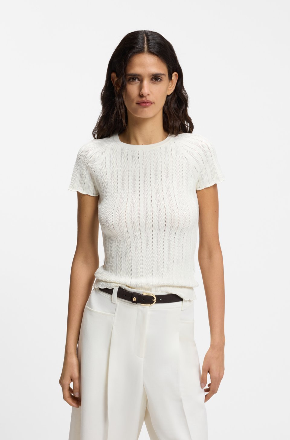 Slim-fit knitted sweater with wave structure