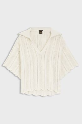 Cotton-blend sweater with knitted wave structure, Natural