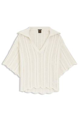Cotton-blend sweater with knitted wave structure 1