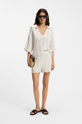 Cotton-blend sweater with knitted wave structure, Natural