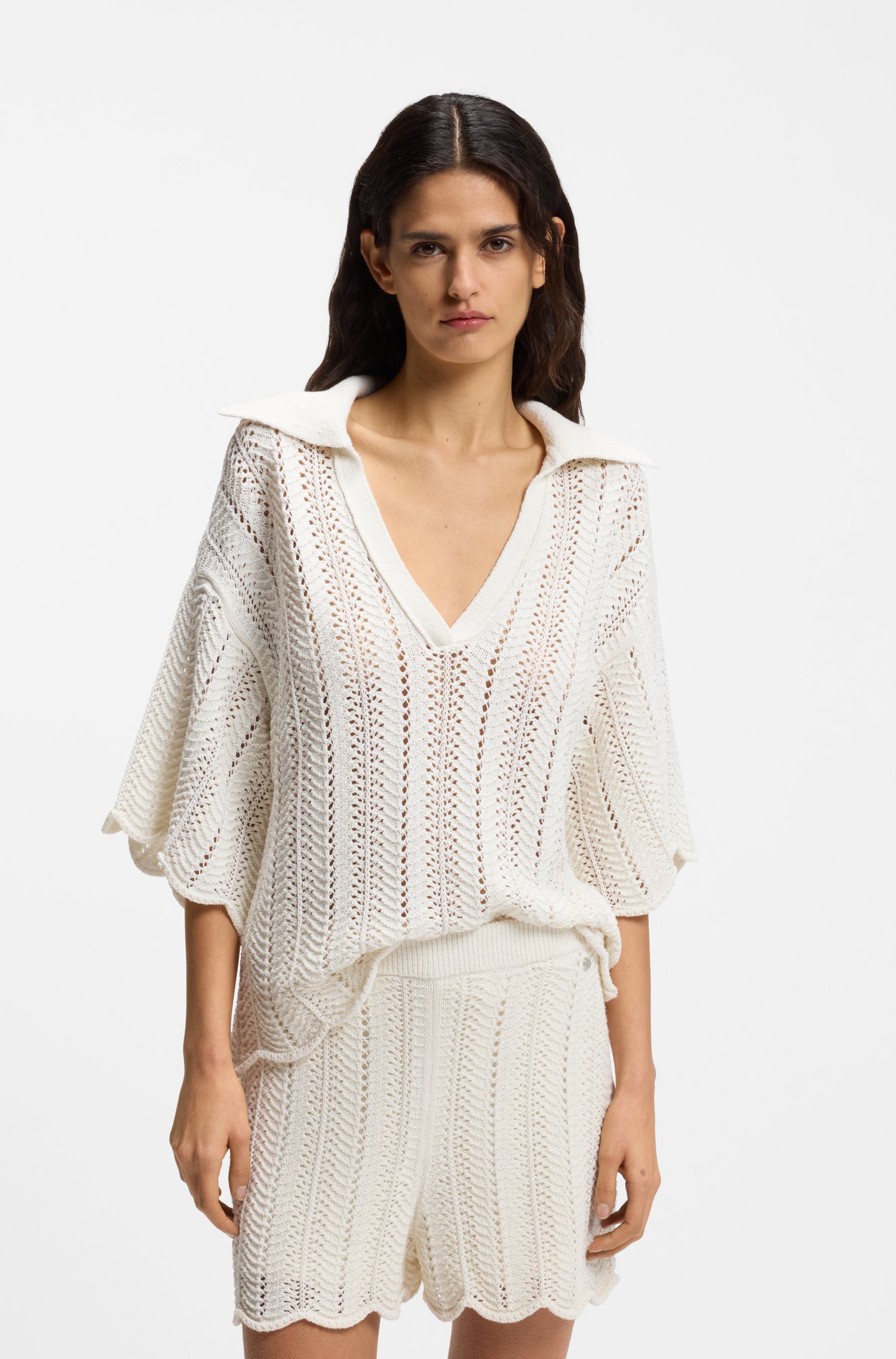 Cotton-blend sweater with knitted wave structure