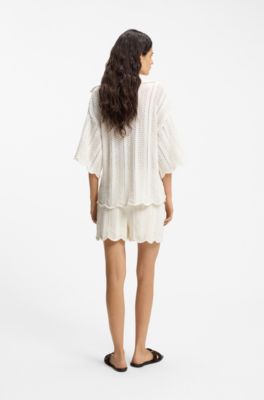 Cotton-blend sweater with knitted wave structure, Natural