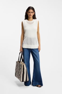 Top en coton avec structure en mesh, Blanc