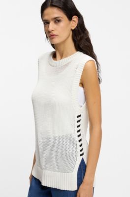 Top en coton avec structure en mesh, Blanc