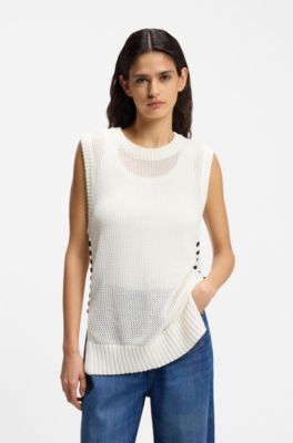 Cotton top with mesh structure, Natural