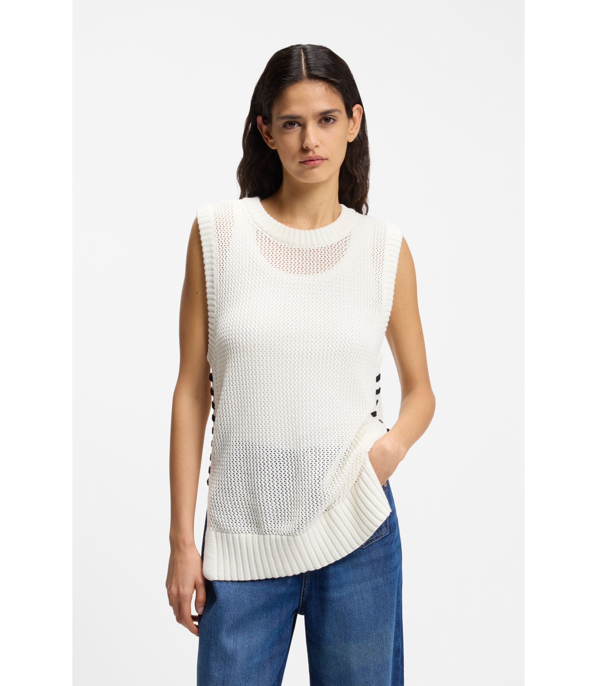 Top aus Baumwolle mit Mesh-Struktur