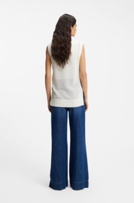 Cotton top with mesh structure, Natural