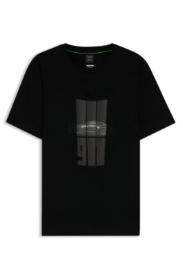 Porsche x BOSS mercerised-cotton T-shirt with reflective graphics, Black
