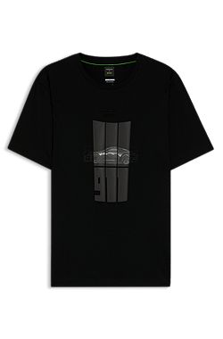 Porsche x BOSS T-Shirt aus merzerisierter Baumwolle mit reflektierendem Grafik-Print