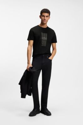 Porsche x BOSS mercerised-cotton T-shirt with reflective graphics, Black