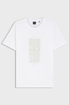 Porsche x BOSS T-shirt in mercerized cotton with reflective graphic print, White