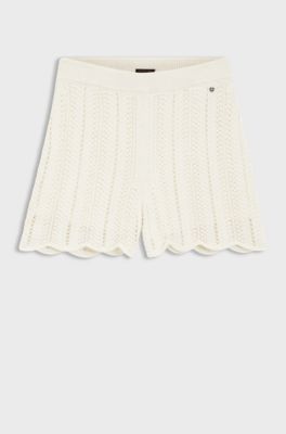 Shorts aus gestricktem Baumwoll-Mix mit Wellenstruktur, Natur