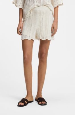 Cotton-blend knitted shorts with wave structure, Natural