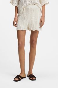 Cotton-blend knitted shorts with wave structure, Natural