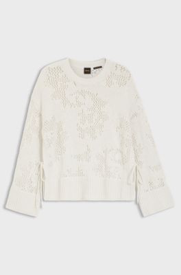 Pull Oversize en coton m&eacute;lang&eacute; avec motif en maille, Blanc
