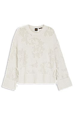Oversized-fit cotton-blend sweater with knitted pattern