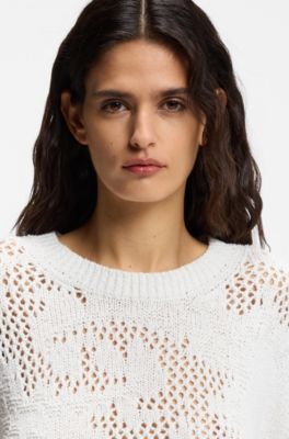 Oversized-fit cotton-blend sweater with knitted pattern, Natural