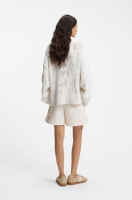 Maglione oversized fit in misto cotone con motivo lavorato, Colore neutro
