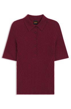 Short-sleeved wool-blend sweater with polo collar