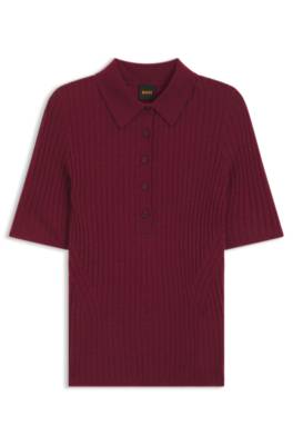 Boss Short-sleeved wool-blend sweater with polo collar polotröjor dam – bild 4