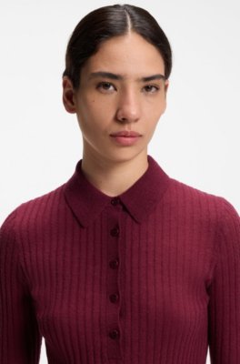 Boss Short-sleeved wool-blend sweater with polo collar polotröjor dam – bild 3