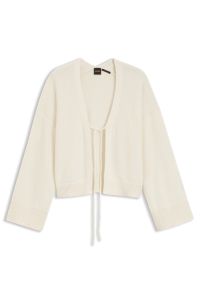 Cotton-blend cardigan with tie front, Natural