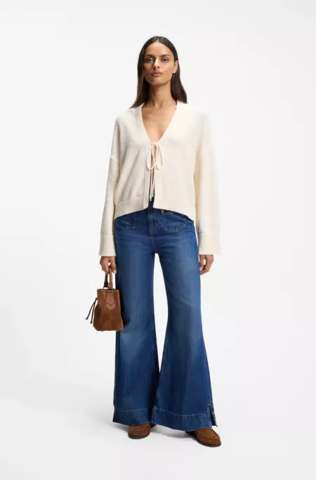 Cardigan aus Baumwoll-Mix mit Krawatten-Vorderseite