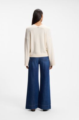 Cotton-blend cardigan with tie front, Natural