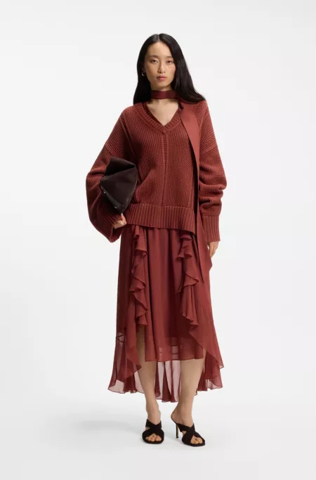 Cotton sweater with mesh structure