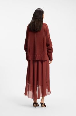 Cotton sweater with mesh structure, Dark Red