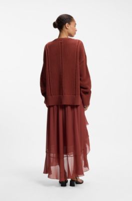 Pull en coton avec structure en maille, Rouge sombre