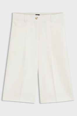 Bermuda trousers with front pleats, Natural