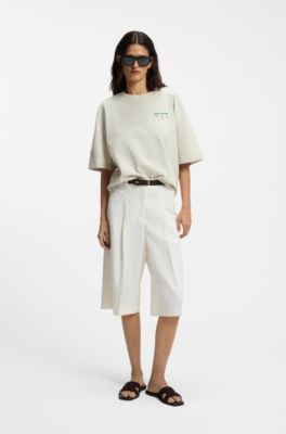 Bermuda trousers with front pleats, White